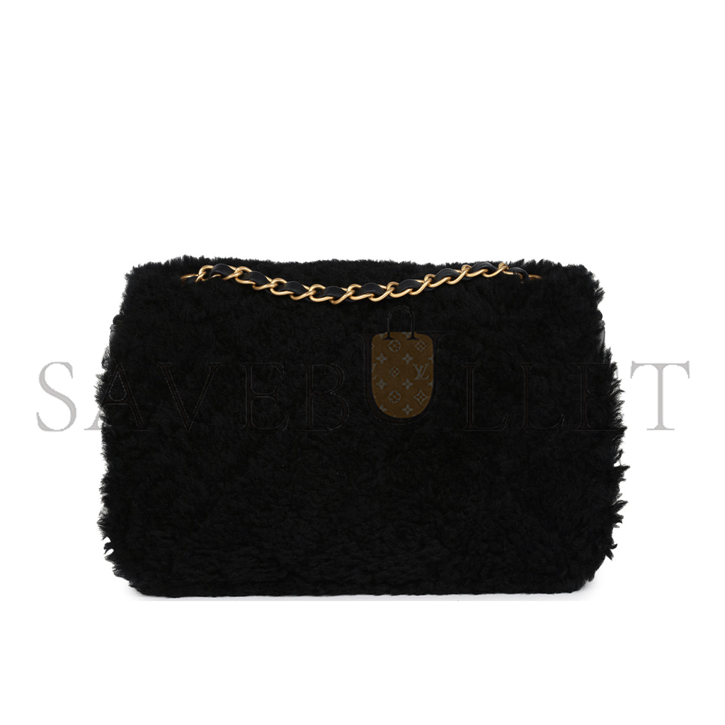 Ch*el medium shearling flap bag black lambskin brushed gold hardware  (23.5*16*7.5cm)